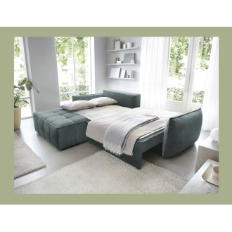 Canapé d'angle LUCAS convertible 4 places vert tissu – gauche – 265x196cm 