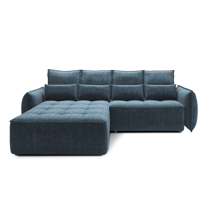 Canapé d'angle LUCAS convertible 4 places bleu foncé tissu – gauche – 265x196cm 