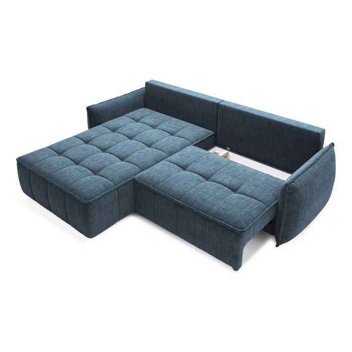 Canapé d'angle LUCAS convertible 4 places bleu foncé tissu – gauche – 265x196cm 