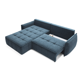 Canapé d'angle LUCAS convertible 4 places bleu foncé tissu – gauche – 265x196cm 