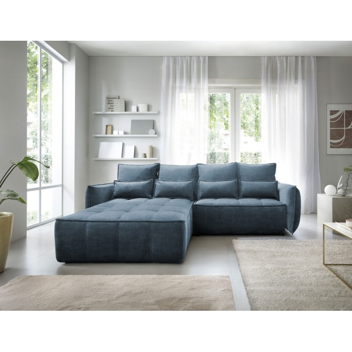 Canapé d'angle LUCAS convertible 4 places bleu foncé tissu – gauche – 265x196cm 