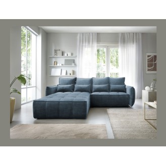 Canapé d'angle LUCAS convertible 4 places bleu foncé tissu – gauche – 265x196cm 