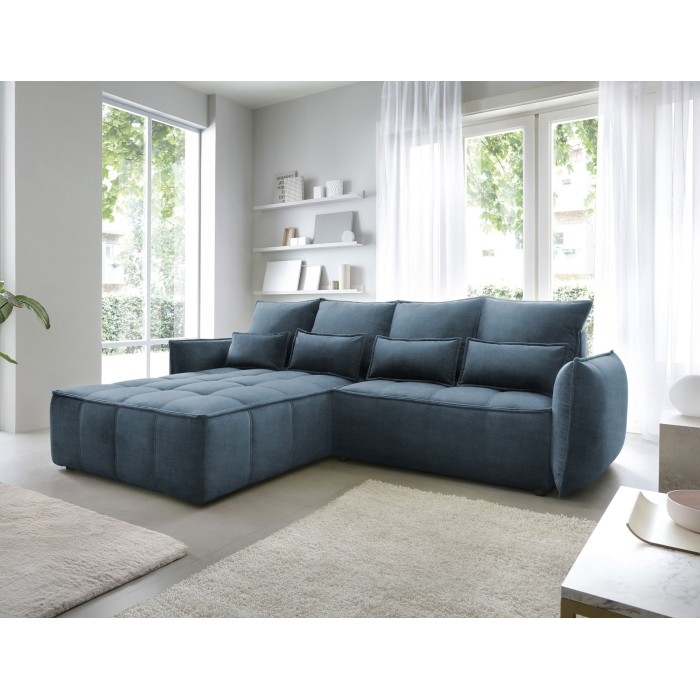 Canapé d'angle LUCAS convertible 4 places bleu foncé tissu – gauche – 265x196cm 