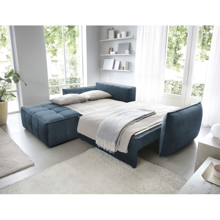 Canapé d'angle LUCAS convertible 4 places bleu foncé tissu – gauche – 265x196cm 