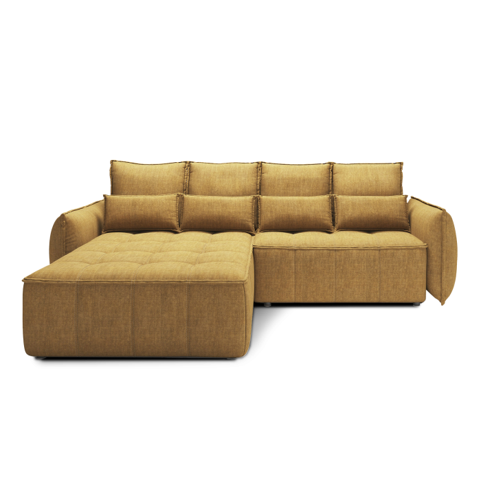 Canapé d'angle LUCAS convertible 4 places jaune tissu – gauche – 265x196cm 