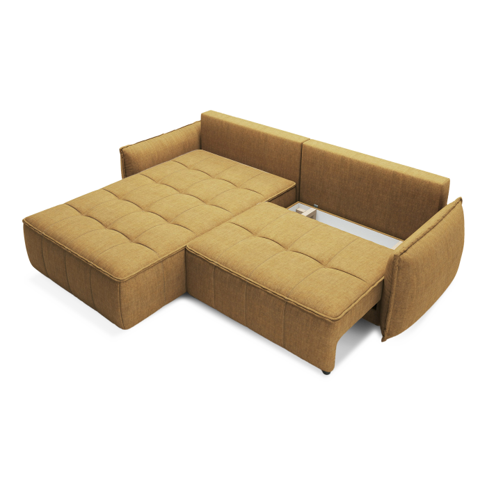 Canapé d'angle LUCAS convertible 4 places jaune tissu – gauche – 265x196cm 