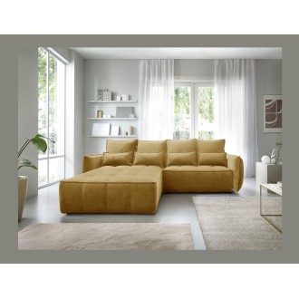 Canapé d'angle LUCAS convertible 4 places jaune tissu – gauche – 265x196cm 