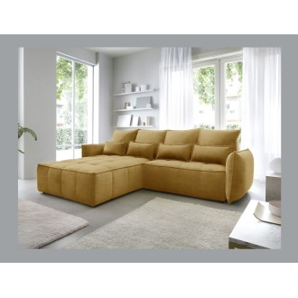 Canapé d'angle LUCAS convertible 4 places jaune tissu – gauche – 265x196cm 