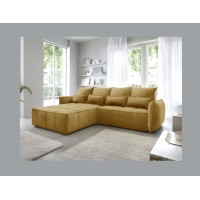 Canapé d'angle LUCAS convertible 4 places jaune tissu – gauche – 265x196cm 