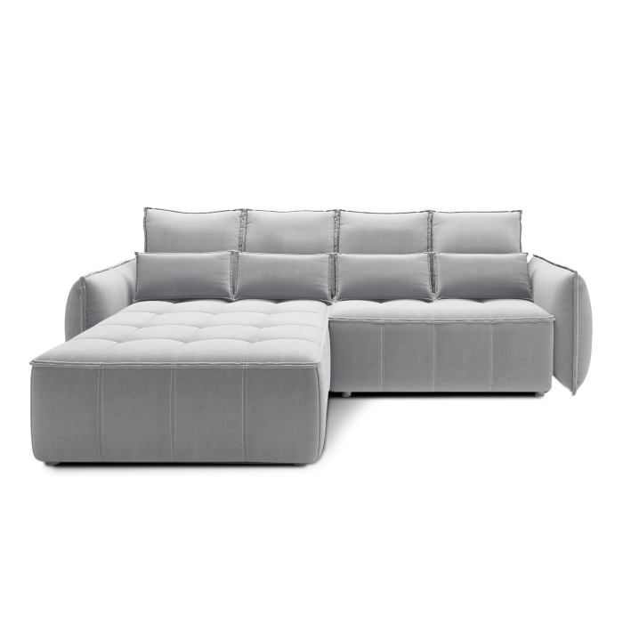 Canapé d'angle LUCAS convertible 4 places gris clair tissu – gauche – 265x196cm 