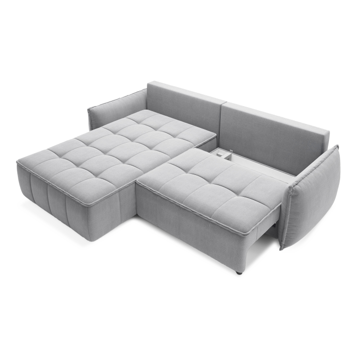 Canapé d'angle LUCAS convertible 4 places gris clair tissu – gauche – 265x196cm 