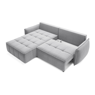 Canapé d'angle LUCAS convertible 4 places gris clair tissu – gauche – 265x196cm 