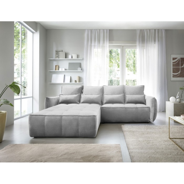 Canapé d'angle LUCAS convertible 4 places gris clair tissu – gauche – 265x196cm 