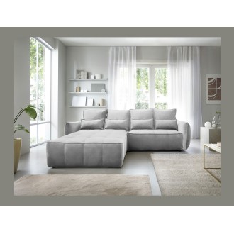 Canapé d'angle LUCAS convertible 4 places gris clair tissu – gauche – 265x196cm 