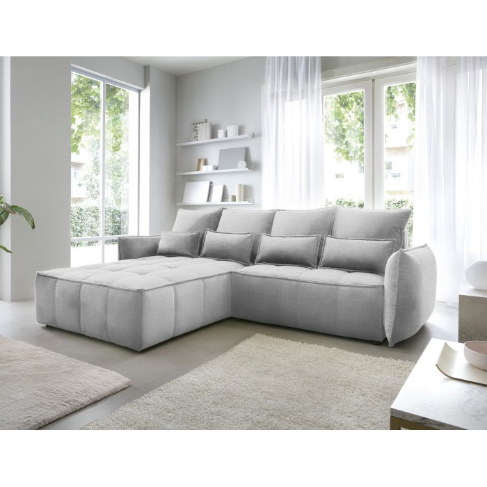 Canapé d'angle LUCAS convertible 4 places gris clair tissu – gauche – 265x196cm 
