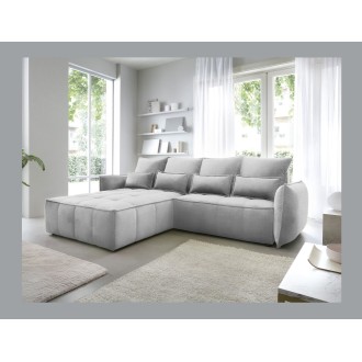 Canapé d'angle LUCAS convertible 4 places gris clair tissu – gauche – 265x196cm 