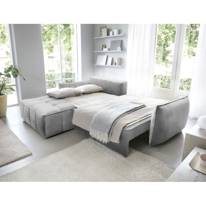 Canapé d'angle LUCAS convertible 4 places gris clair tissu – gauche – 265x196cm 