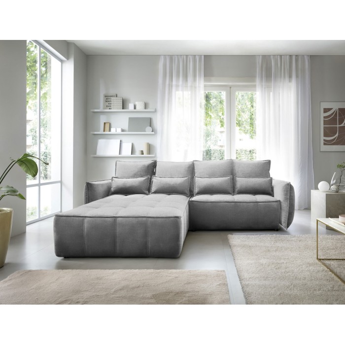 Canapé d'angle LUCAS convertible 4 places gris foncé tissu – gauche – 265x196cm 
