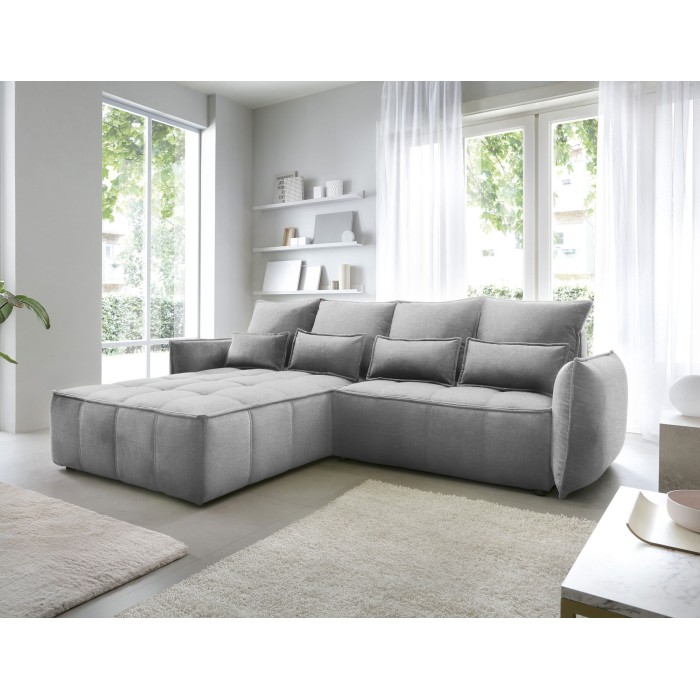 Canapé d'angle LUCAS convertible 4 places gris foncé tissu – gauche – 265x196cm 