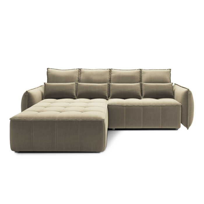 Canapé d'angle LUCAS convertible 4 places marron clair tissu – gauche – 265x196cm 