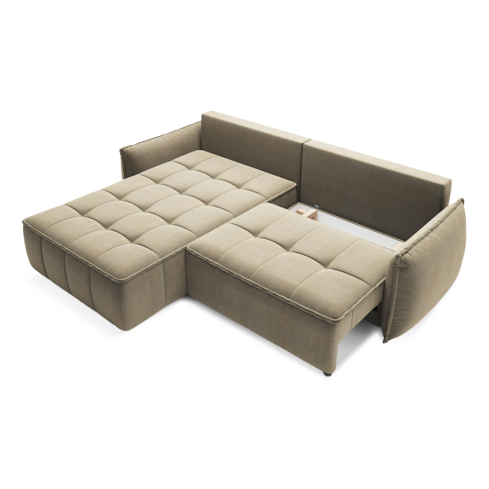 Canapé d'angle LUCAS convertible 4 places marron clair tissu – gauche – 265x196cm 