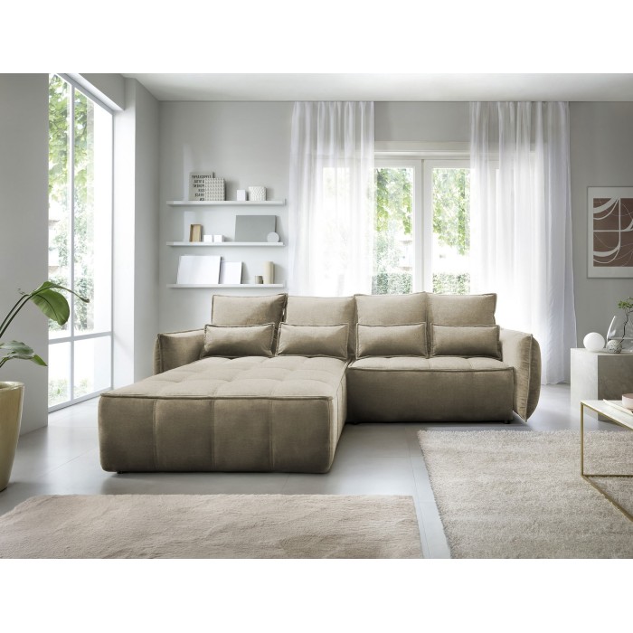 Canapé d'angle LUCAS convertible 4 places marron clair tissu – gauche – 265x196cm 