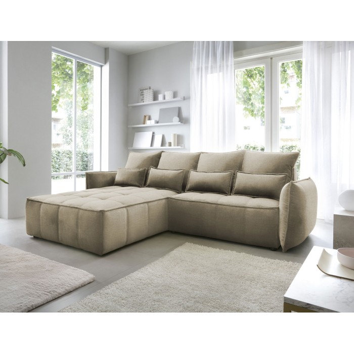 Canapé d'angle LUCAS convertible 4 places marron clair tissu – gauche – 265x196cm 