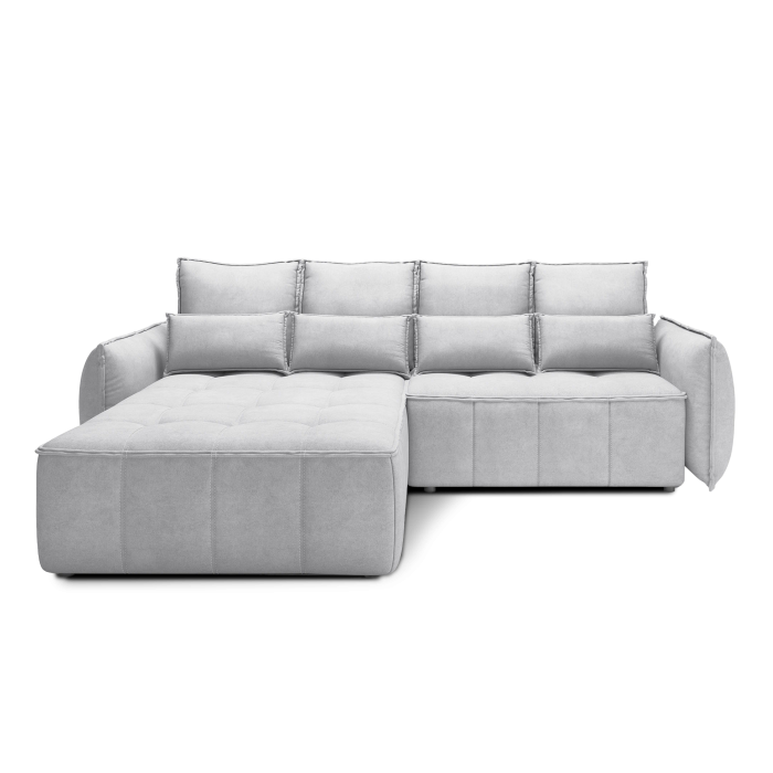 Canapé d'angle LUCAS convertible 4 places gris clair tissu – gauche – 265x196cm 