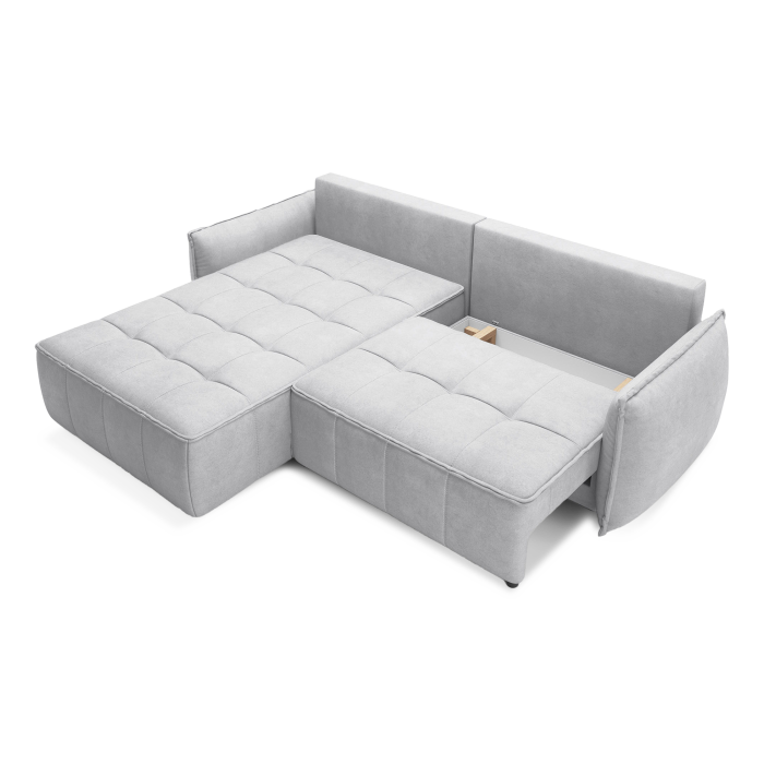 Canapé d'angle LUCAS convertible 4 places gris clair tissu – gauche – 265x196cm 
