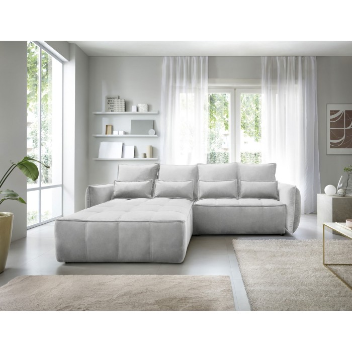 Canapé d'angle LUCAS convertible 4 places gris clair tissu – gauche – 265x196cm 