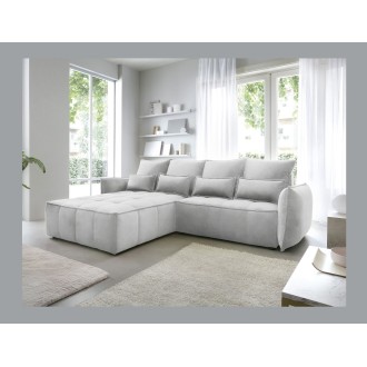 Canapé d'angle LUCAS convertible 4 places gris clair tissu – gauche – 265x196cm 
