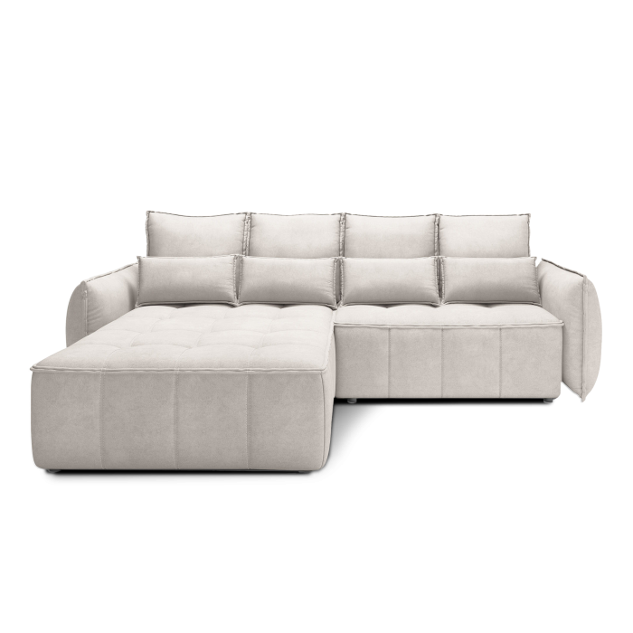 Canapé d'angle LUCAS convertible 4 places beige tissu – gauche – 265x196cm 