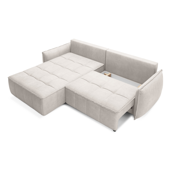 Canapé d'angle LUCAS convertible 4 places beige tissu – gauche – 265x196cm 