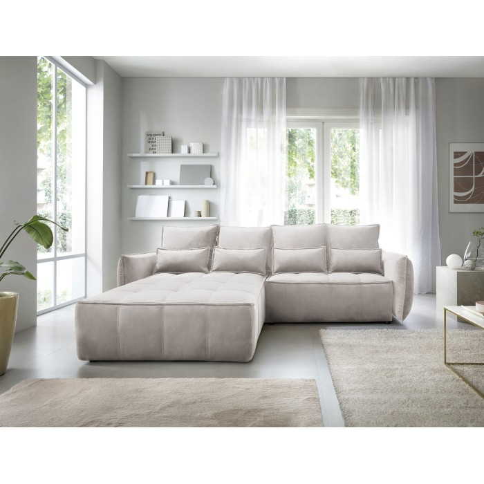 Canapé d'angle LUCAS convertible 4 places beige tissu – gauche – 265x196cm 