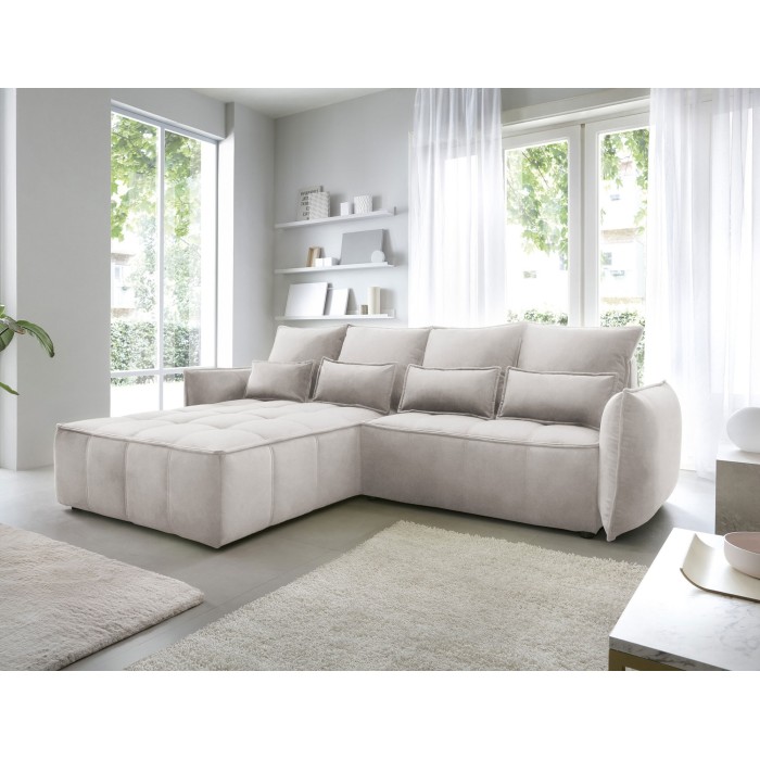 Canapé d'angle LUCAS convertible 4 places beige tissu – gauche – 265x196cm 