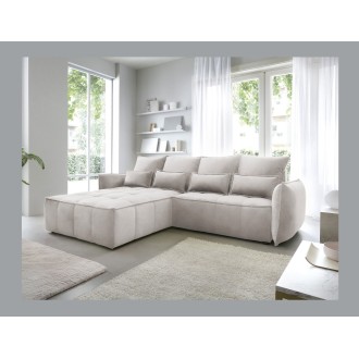 Canapé d'angle LUCAS convertible 4 places beige tissu – gauche – 265x196cm 