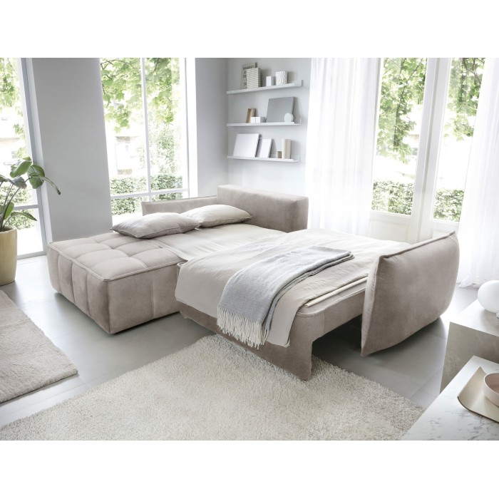 Canapé d'angle LUCAS convertible 4 places beige tissu – gauche – 265x196cm 