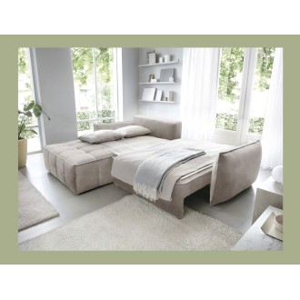 Canapé d'angle LUCAS convertible 4 places beige tissu – gauche – 265x196cm 