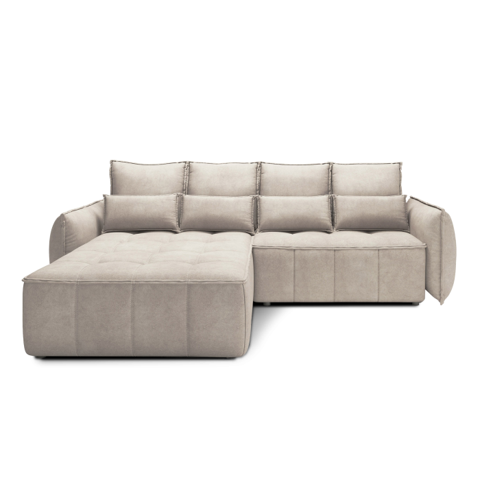 Canapé d'angle LUCAS convertible 4 places beige tissu – gauche – 265x196cm 
