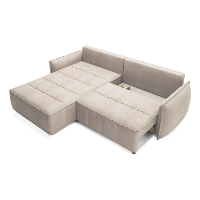 Canapé d'angle LUCAS convertible 4 places beige tissu – gauche – 265x196cm 