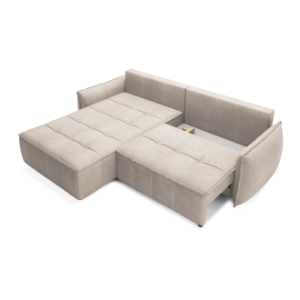 Canapé d'angle LUCAS convertible 4 places beige tissu – gauche – 265x196cm 