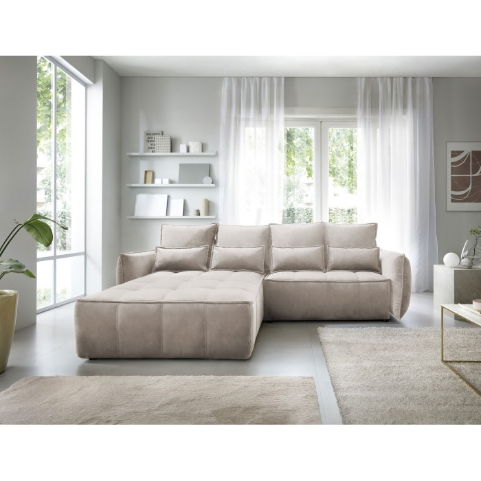 Canapé d'angle LUCAS convertible 4 places beige tissu – gauche – 265x196cm 