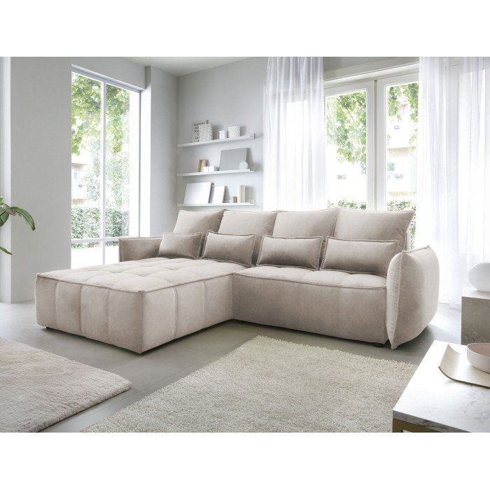 Canapé d'angle LUCAS convertible 4 places beige tissu – gauche – 265x196cm 