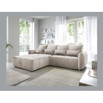 Canapé d'angle LUCAS convertible 4 places beige tissu – gauche – 265x196cm 