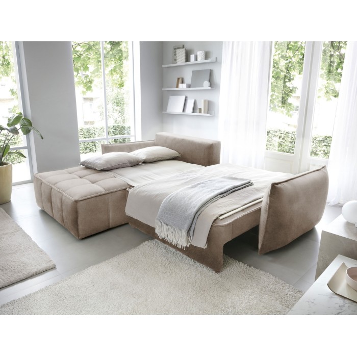 Canapé d'angle LUCAS convertible 4 places beige tissu – gauche – 265x196cm 