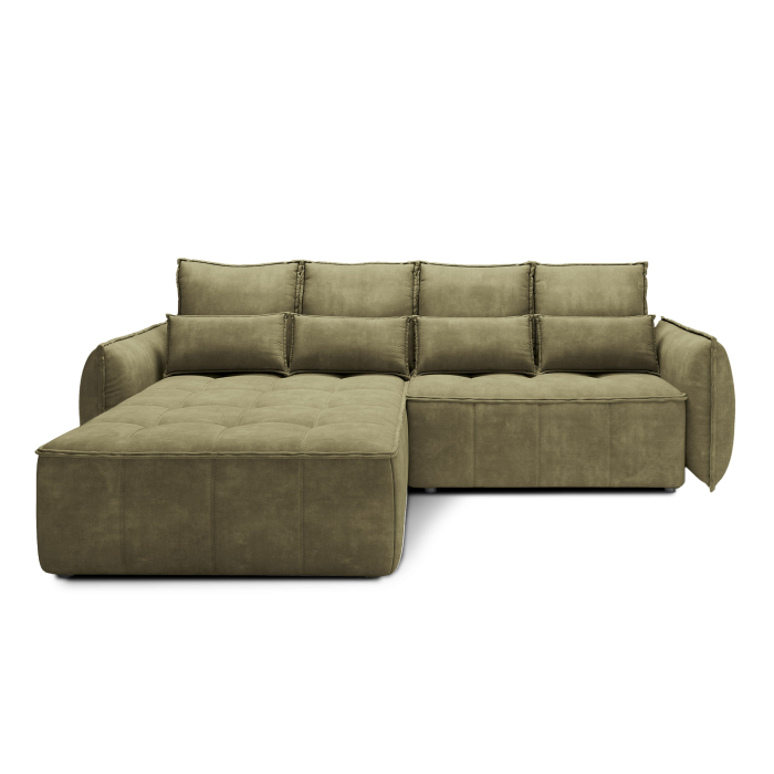 Canapé d'angle LUCAS convertible 4 places vert tissu – gauche – 265x196cm 