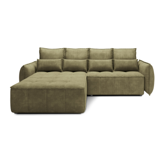 Canapé d'angle LUCAS convertible 4 places vert tissu – gauche – 265x196cm 