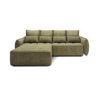 Canapé d'angle LUCAS convertible 4 places vert tissu – gauche – 265x196cm 