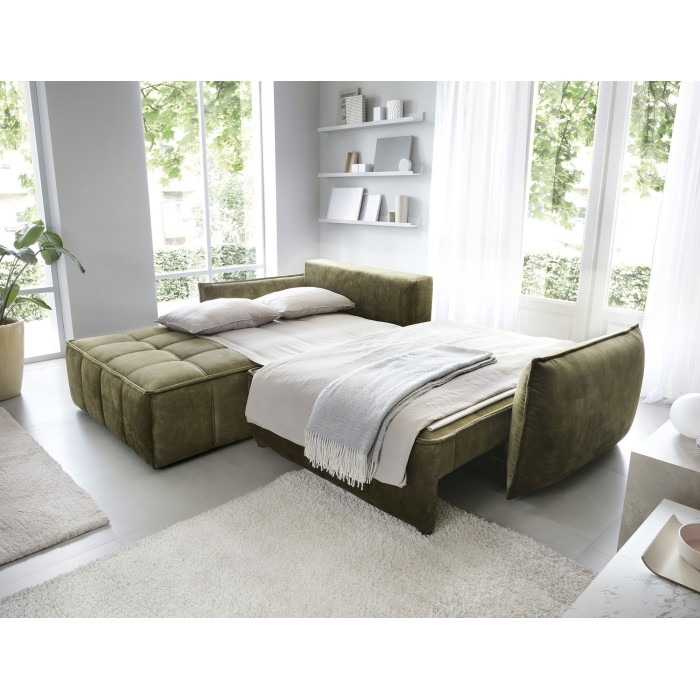 Canapé d'angle LUCAS convertible 4 places vert tissu – gauche – 265x196cm 