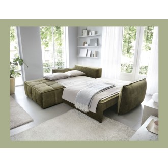 Canapé d'angle LUCAS convertible 4 places vert tissu – gauche – 265x196cm 